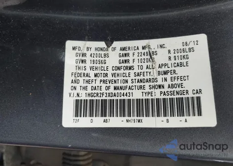 2013 Honda Accord Lx z USA, uszkodzony, nr VIN 1HGCR2F3XDA004431